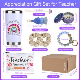 Teacher Appreciation Gifts - Unique Ideas for Thank You Teacher Gifts, Insulated Tumbler/Cosmetic Bag/Wax Candle for Teachers' Day, Christmas, Back to School