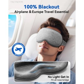 Weighted Eye Mask for Sleeping - Blackout Sleep Mask for Women Men, FACEMOON Lash Extension Eye Covers, Memory Foam, 3D Contoured, Airplane Travel Essentials, Blindfold for Meditation(Gray)