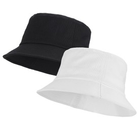 Umeepar Unisex 2 Pack Cotton Bucket Hat Packable Sun Hat for Men Women (2 Pack White + Black)