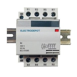 934006 Contactor 60 Amp. 4 Pole Silent Operation Normally Closed (N.C.) 63A Lighting, 40A Inductive Free DIN Rail.