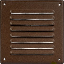 HVAC OV 5 x 5 Inch (Opening Size) Brown Galvanized Steel Square Air Vent Cover - HVAC Louvered Grille with Mesh Screen - Register Vent Deflector for Bathroom, Kitchen, Home, Garage, Office