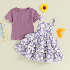 Toddler Girl Summer Clothes Daisy Dress Solid Shirt Ruffle Tutu Skirt Kids Girls Overalls Dress 18M 2T 3T 4T 5T 6Y (Daisy-Purple, 2-3 Years)