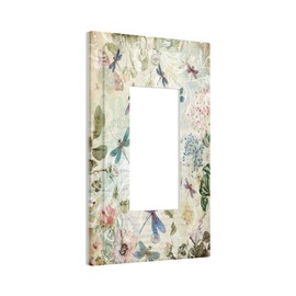 Pretty Summer Dragonfly Floral 1 Gang Light Switch Cover Single Rocker Wall Plate Decorative Electrical GFCI Switchplate Decora Faceplate for Bathroom Kitchen Home Decor