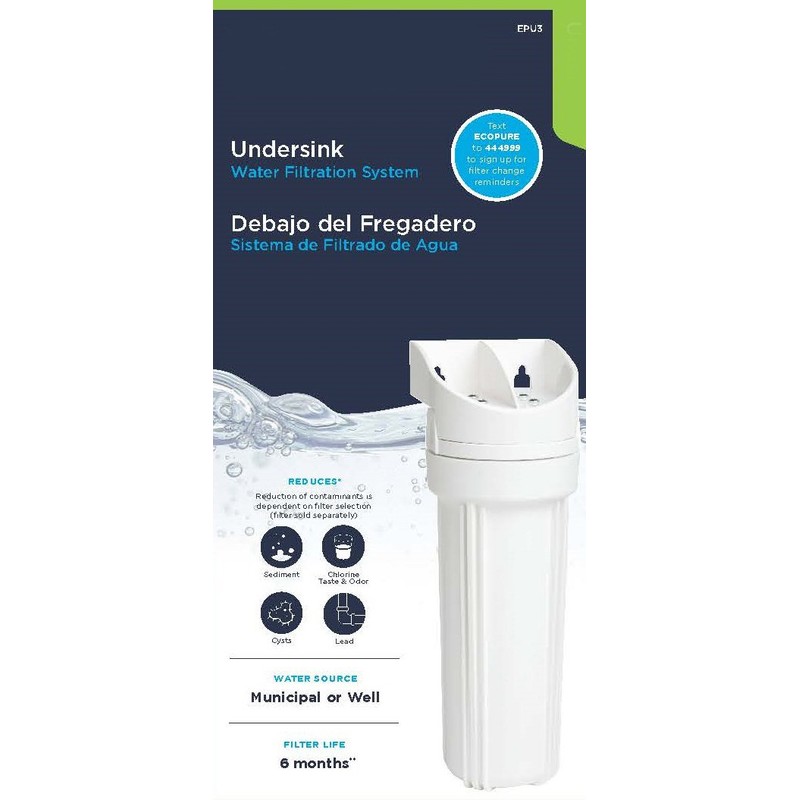 EcoPure EPU3 Universal Undersink Water Filter Housing-NSF Certified-Premium Filtration System-Built