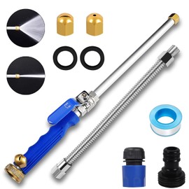 High Pressure Power Washer Wand,Watering Sprayer Cleaning Tool,Upgraded Hydro Jet Water Hose Nozzle with 2 Different Nozzles,Quick Connect FlexibleWand Lance for Gutter Patio Car Pet Window (blue)