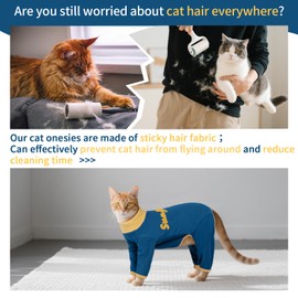 T'CHAQUE Sticky Hair Cat Onesie Pajamas, Soft Long Sleeve Cat Clothes, Anti-Shedding, Surgery Recovery Suit, Wound Protection & Preventing Licking, Kitten Sweaters for Male & Female-2XL