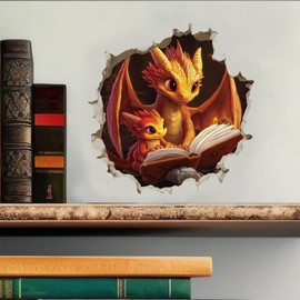 ANATTASOUL Wall Stickers Dragon Family Peel and Stick Wall Decals, 1 Sheet 8pcs Removable Art Decor for Bedroom, Nursery, Playroom, Bathroom, Office Decoration