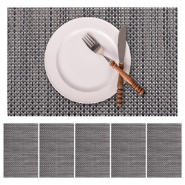 marysgift Place Mats Set of 6 Easy to Clean Non Slip Heat Resistant Dining Table Mats Washable Vinyl Placemat 30CM x 45CM, Dark Grey