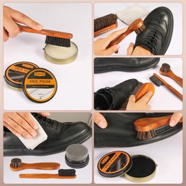 13Pcs Shoe Polish Kit for Men & Women,3 Horsehair Shoe Brush,Black Brown Neutral Mink Oil for Shoes,Boots Shine Care Kit