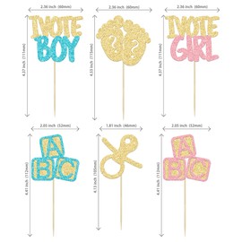 24 piezas de decoración para magdalenas de niño o niña, revelación de género, palillos de magdalenas con purpurina para baby shower, decoración de pasteles para niños o niñas, suministros de fiesta temática de cumpleaños