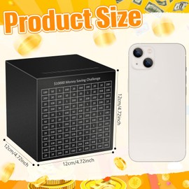 CroBlissful Money Saving Box 4.72 Inches Unbreakable Piggy Bank for Adults with 2 Dry-Erase Pens Cash Savings Challenge Box Two-Sided Stainless Steel Savings Bank, Must Break to Open (Black)