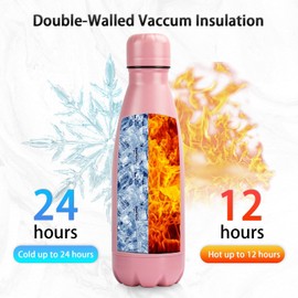 Insulated Water Bottle,2 Pack-12oz Stainless Steel Water Bottles with straw lid,Metal Sports Thermos Water Bottles for Boys,Girls,Double Wall Vacuum BPA-Free Flask for School,Sports(Pink-Green)