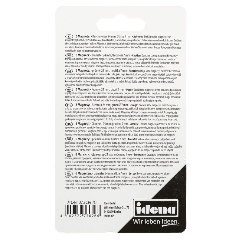 IDENA 377026 Magnets, Set of 6, Diameter, 2 blau |