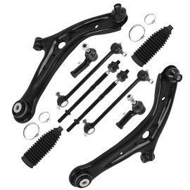 10-PC SET Suspension Kit fit 2011-2018 for Ford Fiesta Front Lower Control Arm and Ball Joint Sway Bar Link Outer Inner Tie Rod End Steering Boot