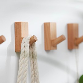 Wall Hooks Hat Rack, Wood Coat Hooks Wall Mounted, 3 Pack Decorative Hooks Single Organizer Hat Hanger Towel Rack, Heavy Duty Hooks ((Beech Wood))