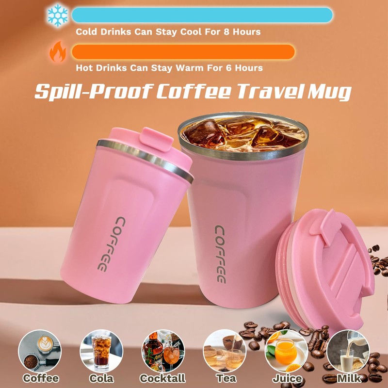 Travel coffee mugs spill-proof and leak-proof, reusable coffee cups with