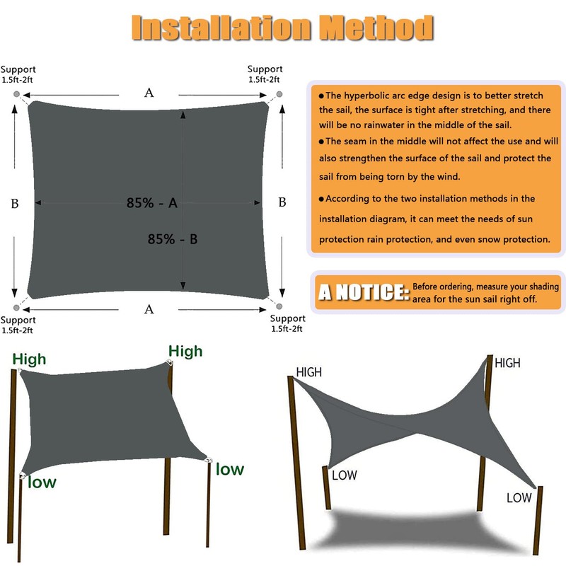 Rectangular sun sail, 1 x 3 m, waterproof sun protection