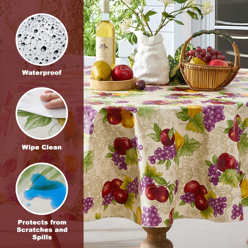 Avalon Fruit Pattern Indoor/Outdoor Flannel Backed Vinyl Tablecloth - 70"