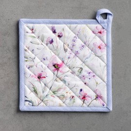 Maison d' Hermine Oven Glove (19 cm x 33 cm) & Pot Holder (20 cm x 20 cm) Set of 100% Cotton, Heat Resistant for Mother's Day Gifts, BBQ, Cooking, Baking, Barbecue, Summer Floral - Spring/Summer