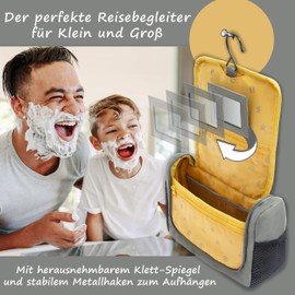 GRINSEZWERGE Children's Toiletry Bag, Travel Toiletry Bag for Hanging, Cosmetic Bag, Wash Bag, Travel Bag, Cosmetic Bag, Travel Accessories, Adventure Begins (Grey Green), Modern