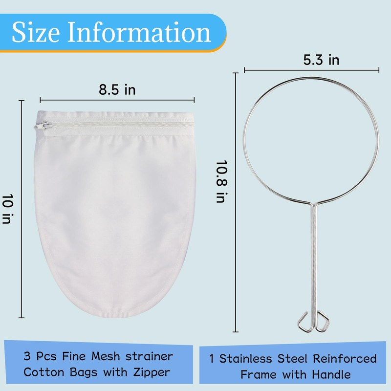 Fine Mesh Strainer, 6Pcs Cloth Strainer Bags with Steel Handle