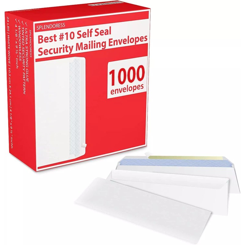 Splendoress 1000 Count White Envelopes High Quality Security Printing Windowless