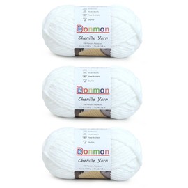 Chenille Yarn for Crocheting Handcrafts Weaving,3 Ball(White)