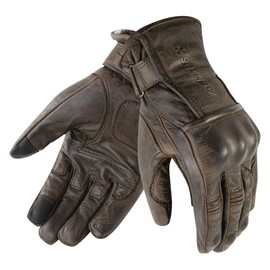 Leather Motorcycle Gloves with Protectors Cafe Racer Chopper Custom Brown Touch, Brown, L