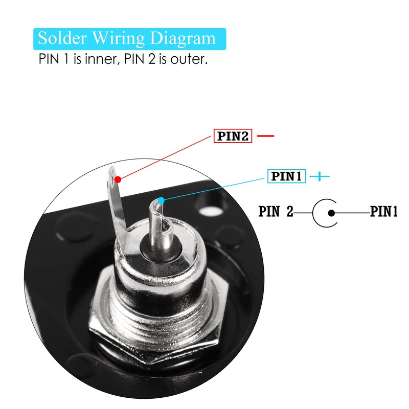QIANRENON DC 5.5mm x 2.5mm Panel Mount, 2 Pole High