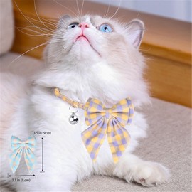 MAKASI Cat Collar with Butterfly Bow Tie and Bell, Cute Plaid Patterns, Kitty Safety Collars (Yellow Purple)