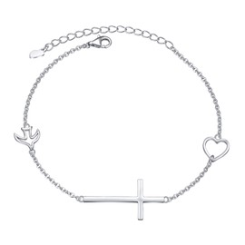 DAOCHONG S925 Sterling Silver Religious Cross Bracelet In Faith Hope Love Bracelet Christian Doves Love Classic Jewelry 7 inches to 9 inches