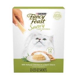 Purina Fancy Feast Squeezable Cat Treats Tube, Savory Puree Naturals with Natural Chicken in a Demi-Glace - (Pack of 10) 4.2 oz. Boxes