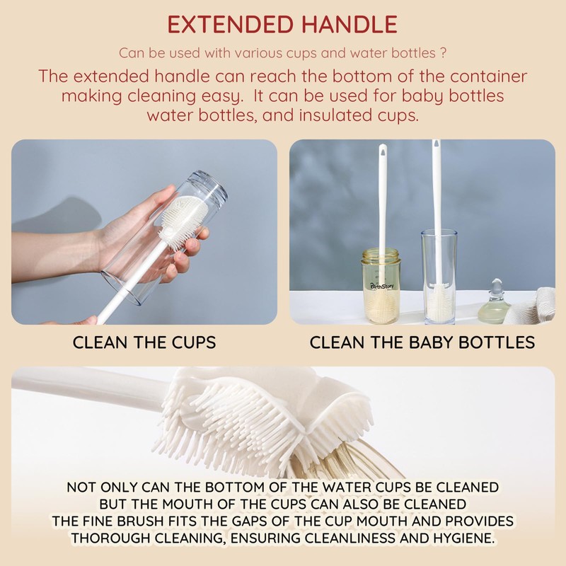 4PCS 360° Flexible Silicone Bottle Brush with Long Handle Soft