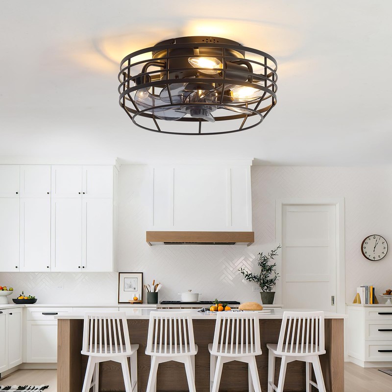 Youroke Farmhouse Caged Ceiling Fan with Light, Bladeless Flush Mount