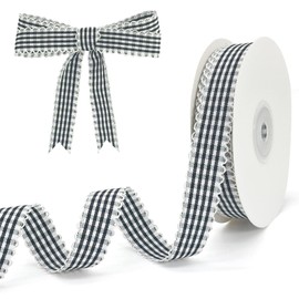 PQZKLDP Gingham Plaid Ribbon - 5/8" x20 Yards 100% Polyester Checked Ribbon for Gift Wrapping, Flower Bouquets, Wreaths - Christmas Home & Party Decor Craft Ribbon（Black