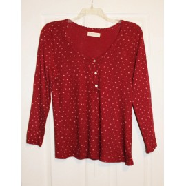 Lucky Brand Womens L Rust Floral Print Henley Textured Knit Top Shirt NWT