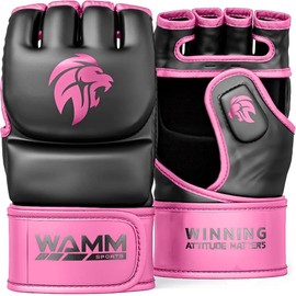 WAMM Sports 総合格闘技グローブ - 男女兼用 - MAXForce EVE ケガ防止 衝撃吸収ボクシング グローブ キックボクシンググローブ - ハーフフィンガー、ムエ用オープンパーム、スパーリング、パンチングバッグ(ピンク、L/XLサイズ)