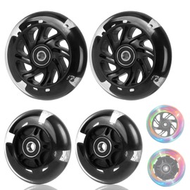 DBREAKS Luminous Stunt Scooter Wheels, Pack of 4 LED Light Wheels, 80 mm + 120 mm LED Scooter Replacement Wheels with ABEC, 9 Ball Bearings, Hardness 88A, Suitable for All Types of Scooters (Black)