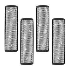 Sylvil 4PCS Bling Car Seat Belt Shoulder Pads, Soft PU Leather Seatbelt Strap Pad with Crystal Diamond, Glitter Safety Belt Pad Shoulder Cover for Women, Decorative Car Accessories