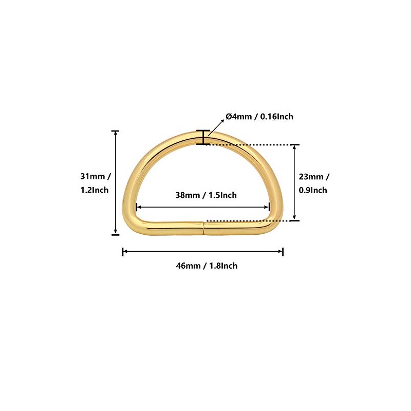 Wuuycoky 1.5" Inner Diameter Golden D Rings Buckles D-ring Non-welded