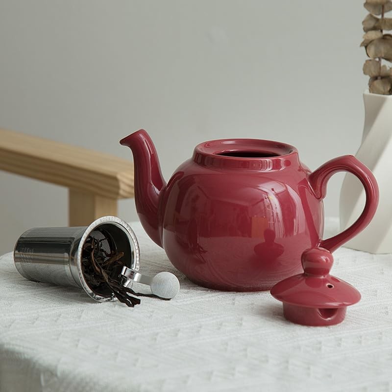 London Pottery Farmhouse Teapot with Infuser, Ceramic, Carmine, 2 Cup