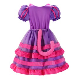 ReliBeauty Cartoon Magic Striped Cat Dress Wonderland Costume for Girls with headband, gloves and tail, 150