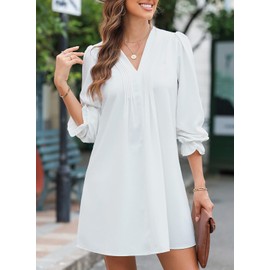 Dokotoo Women's Long Sleeve Elegant Plain A-line Ruffle Sleeves V-Neck Midi Dress Party Dress Casual Dress Dating Dress Summer Dresses Ruffle Dress S-XXL, White