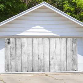 7X16ft Large Vintage Wood Rustic Garage Door Background Decoration, White and Gray Wooden Floor Backdrop Banner Birthday Bridal Shower Wedding Party Photo Shoot Props Decoration