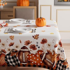 XCHI Fall Pumpkin Love Heart Football Maple Leaves Tablecloth Rectangle Washable Table Covers for Home Party Decorations 60x84 Inch