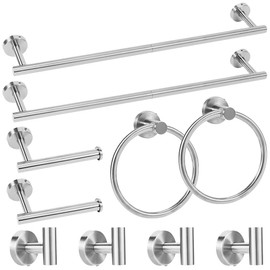 Brushed Silver Bathroom Towel Bar Set, 10-Piece Stainless Steel Hardware Bathroom Accessories, 24" Towel Racks for Bathroom Walls