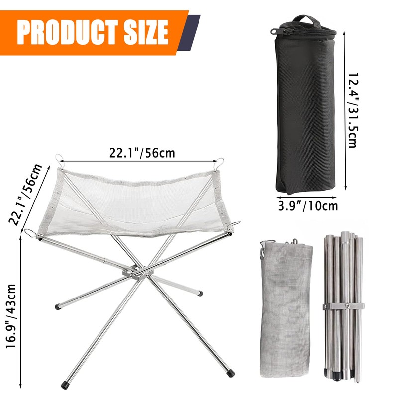 22 inch Portable Outdoor Fire Pit for Camping Upgrade Foldable