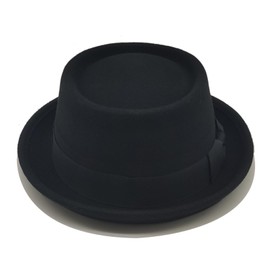 Pork Pie Men's Hat Women's Fedora Felt Hat 100% Wool Black Trilby Hat, B-black