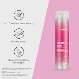 Joico Colorful Shampoo Anti-Desvanecimiento |Para Cabello Teñido|Preserva el Color y la Intensidad|Aumenta el Brillo y Reduce el Quiebre |Sin Sulfatos|Con Aceite de Camelia y Extracto de Granada