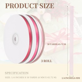 PATIKIL 1/4 Inches x 50 Yards Satin Ribbon Roll, 3 Roll Gift Wrapping Ribbon for Cutting Ceremony Kit Grand Opening Car Bow Chair Sash DIY Sewing Craft Wedding Party Decoration, Pink